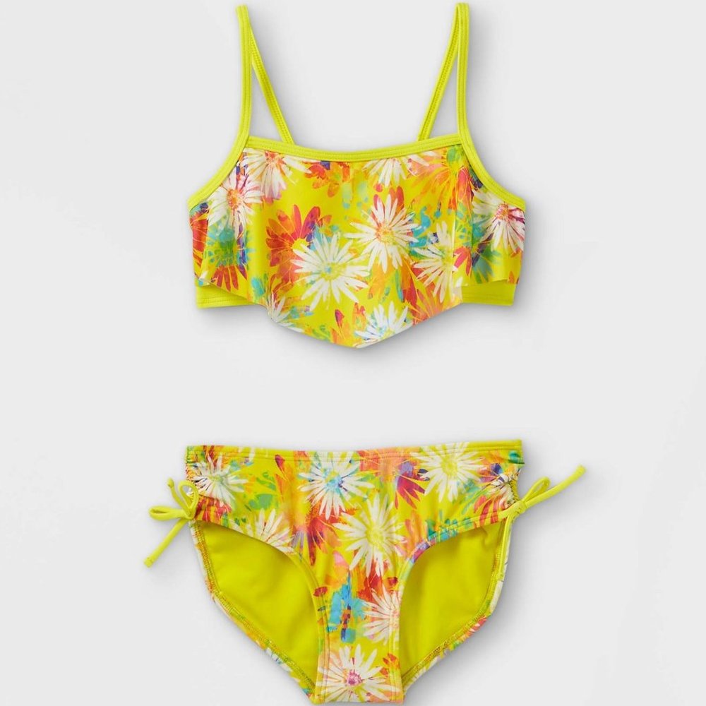 Cat & Jack Girls Sleeveless Daisies Print Two Piece Bikini Yellow XS (4/5) NWT